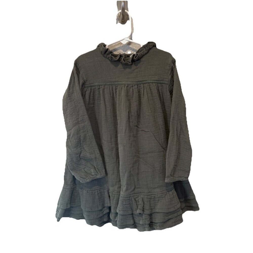 Ren and Rouge Girls Dress Boho Fall Peasant Collar Size 7 Green Long Sleeve